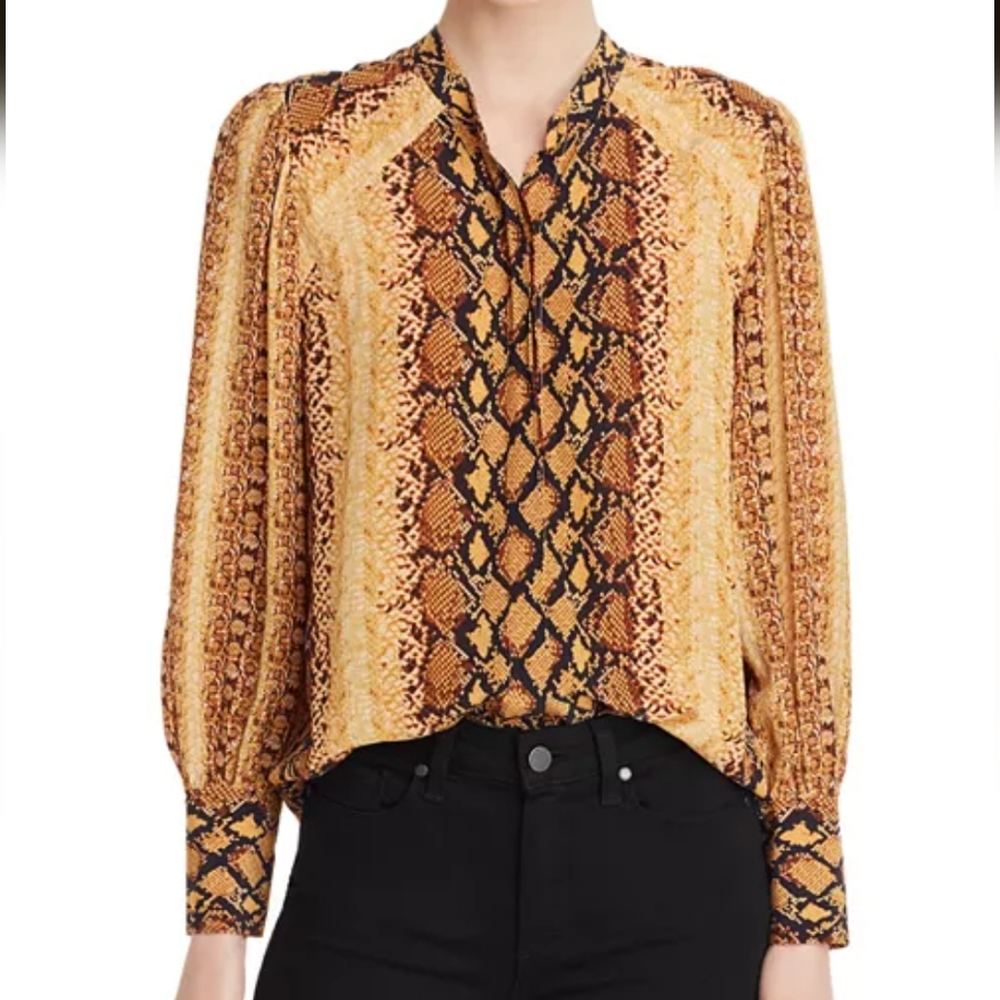 Joie Talin Snake Print Button-Down Blouse Color: Fading Sun. Size S